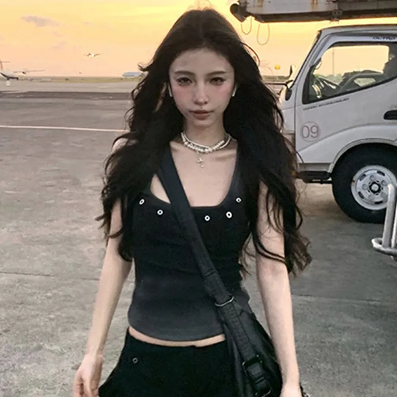 Винтажные майки Y2k облегающие укороченные топы с завязками ажурная уличная