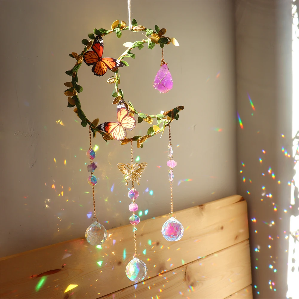 

Butterfly Hanging Drop Prism Wind Chime Car Hanging Supplies Pendant Crystal Hanging Window Ornament Home Decoration Summer Gift