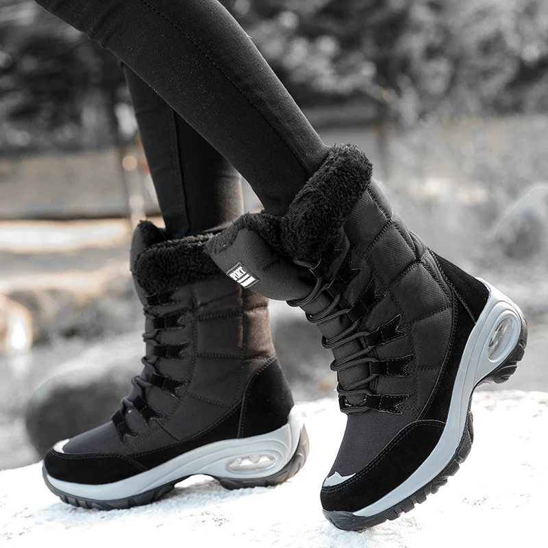 Women Platform Ankle Boots Winter Keep Warm Wedges Snow Boots Plush Waterproof Ladies Mid-Calf Comfortable Booties Botines Mujer