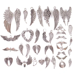 35pcs Mixed Wings Style Love Heart Angel Wing Charm Antique Silver Color Pendants DIY Jewelry for Necklace Making Accessaries