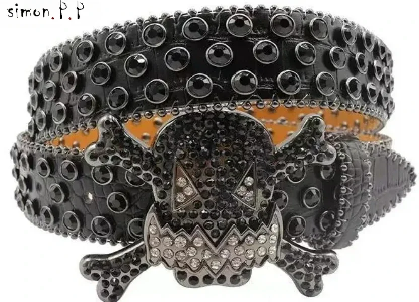 Ремень Bb Simon для мужчин и женщин Модный Блестящий Пояс с рисунком черепа крупный