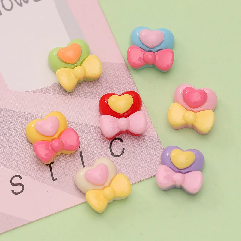 

10 шт. Симпатичные Подвески в форме сердца и бантика из смолы для ногтей 11x11 мм милые дизайнерские материалы для ногтей 3D драгоценные камни пе...
