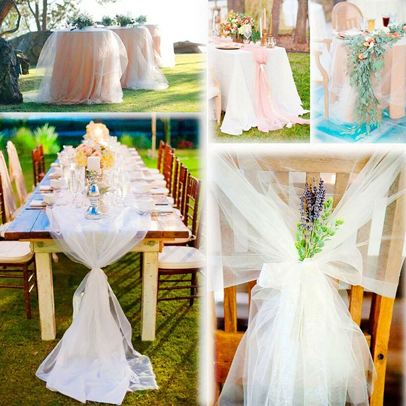 

10M Organza Sheer Tulle Fabric Organza Yarn Fabric Wedding Party Decor Table Runner Chair Bows Sash Stair Snow Gauze Party Decor