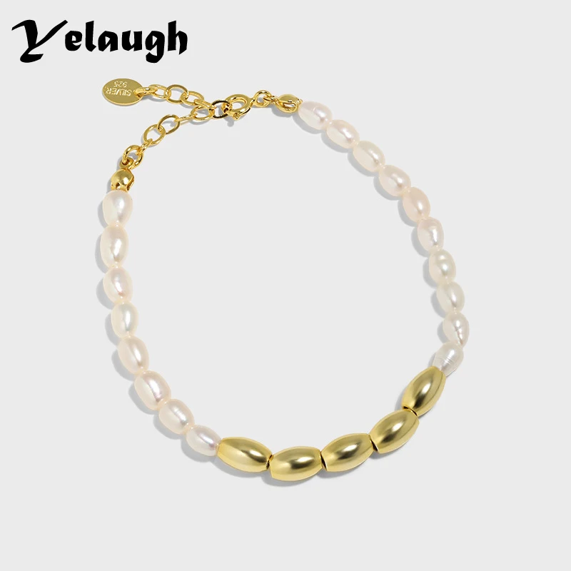 

Yelaugh Korean ins Real Nature Cultured Freshwater White Pearls Bracelet 925 Sterling Silver 14K Gold Plated Bead Charm Bracelet