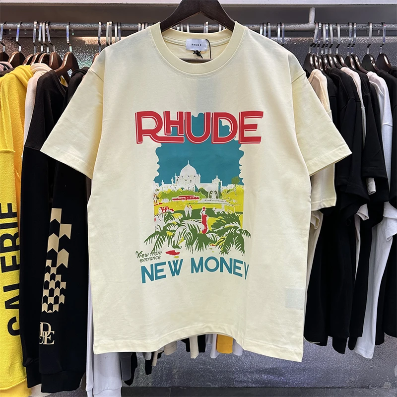 

Rhude Castle Coconut Tree T-shirt Women Men Best Quality Oversized T Shirt Top Tees