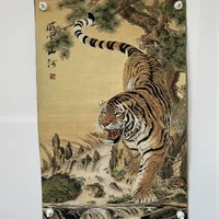 tibet buddhism silk embroidery down mountain tiger statue home decoration thangka painting mural