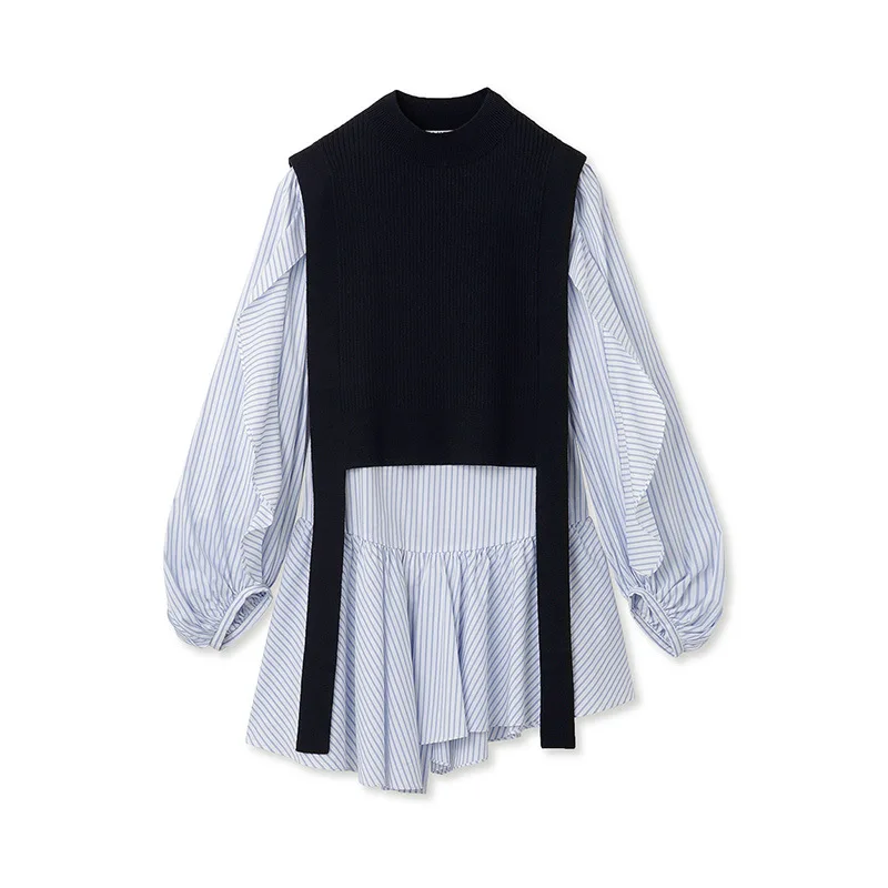 Spring New Japanese Sweet Ribbon Knitted Vest Ruffled Shirt Two-Piece Set Chic Long Sleeve Elegant Blouses enlarge