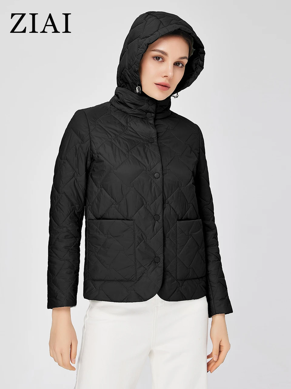 ZIAI 2023 Women's spring jacket Classic Short Hooded removable parkas Buttons Pure Spring Autumn Women's coat ZM-20384