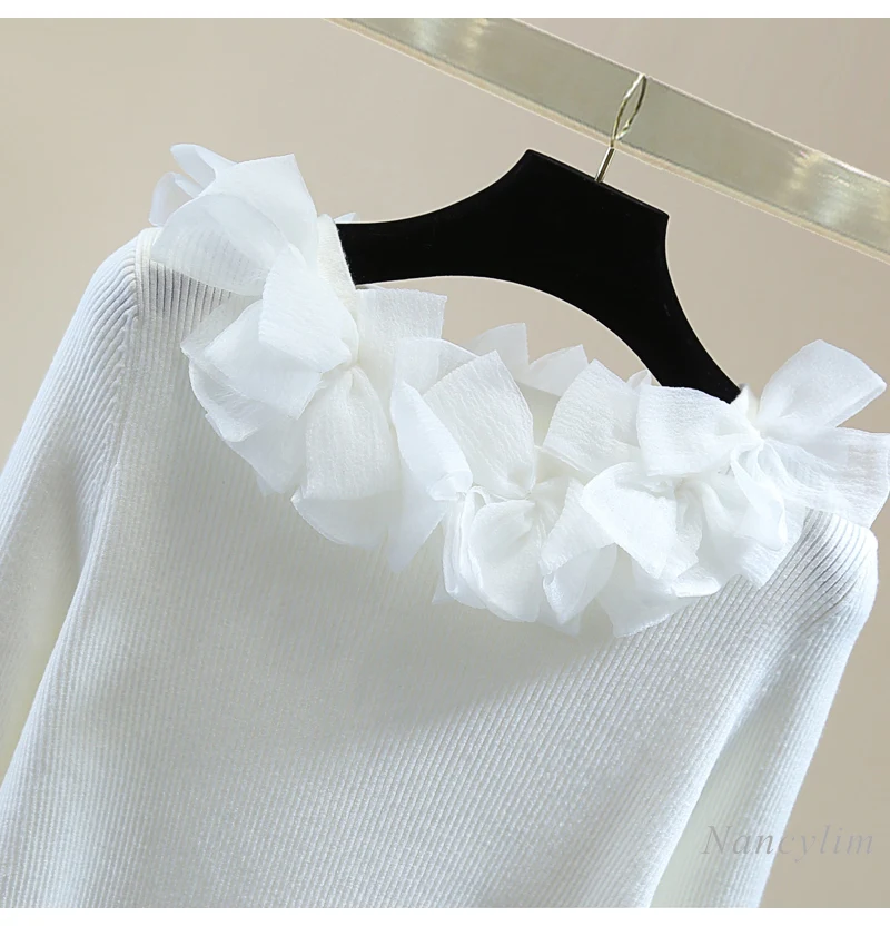 Тяжелый пуловер с бантом вязаный свитер женское зимнее нижнее белье 2024 свитера