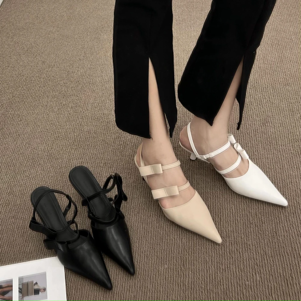 

Sandals Stiletto Heels Shallow Mouth Shoes Suit Female Beige 2022 Summer Clear Black High Girls Pointed New Retro Closed Comfort