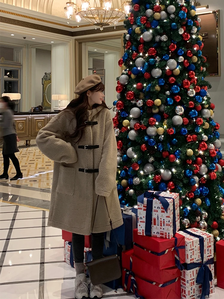 Bigking Daikin пальто с капюшоном из овечьей шерсти женское осенне-зимнее новое