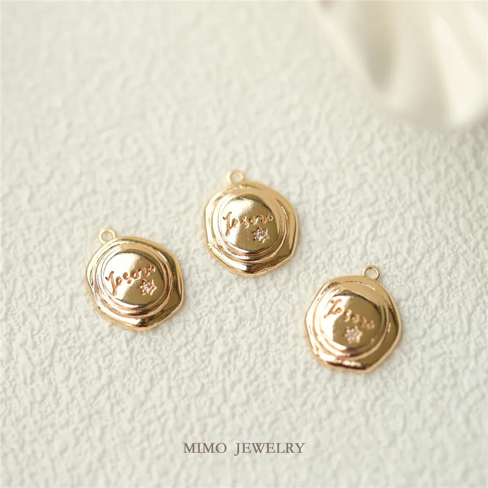 

Irregular Circular English Character Charm Pendants 14K Real Gold Plated Brass Jewelry Making Supplies Diy Accessories