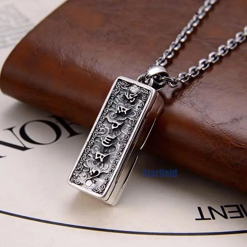 

New S925 pure silver ancient Thai silver seiko six words sound wave necklace harmonica pendant men