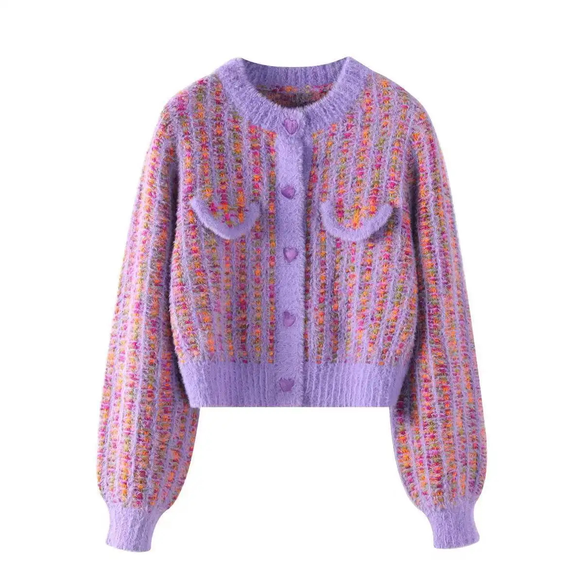 

Women's Imitation Mink Round Neck Knitted Cardigan Korean Fashion Long Sleeve Single-breasted Autumn Winter Female Jumpers