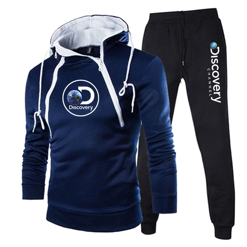 

2 шт., мужской утепленный спортивный костюм с капюшоном, на молнии