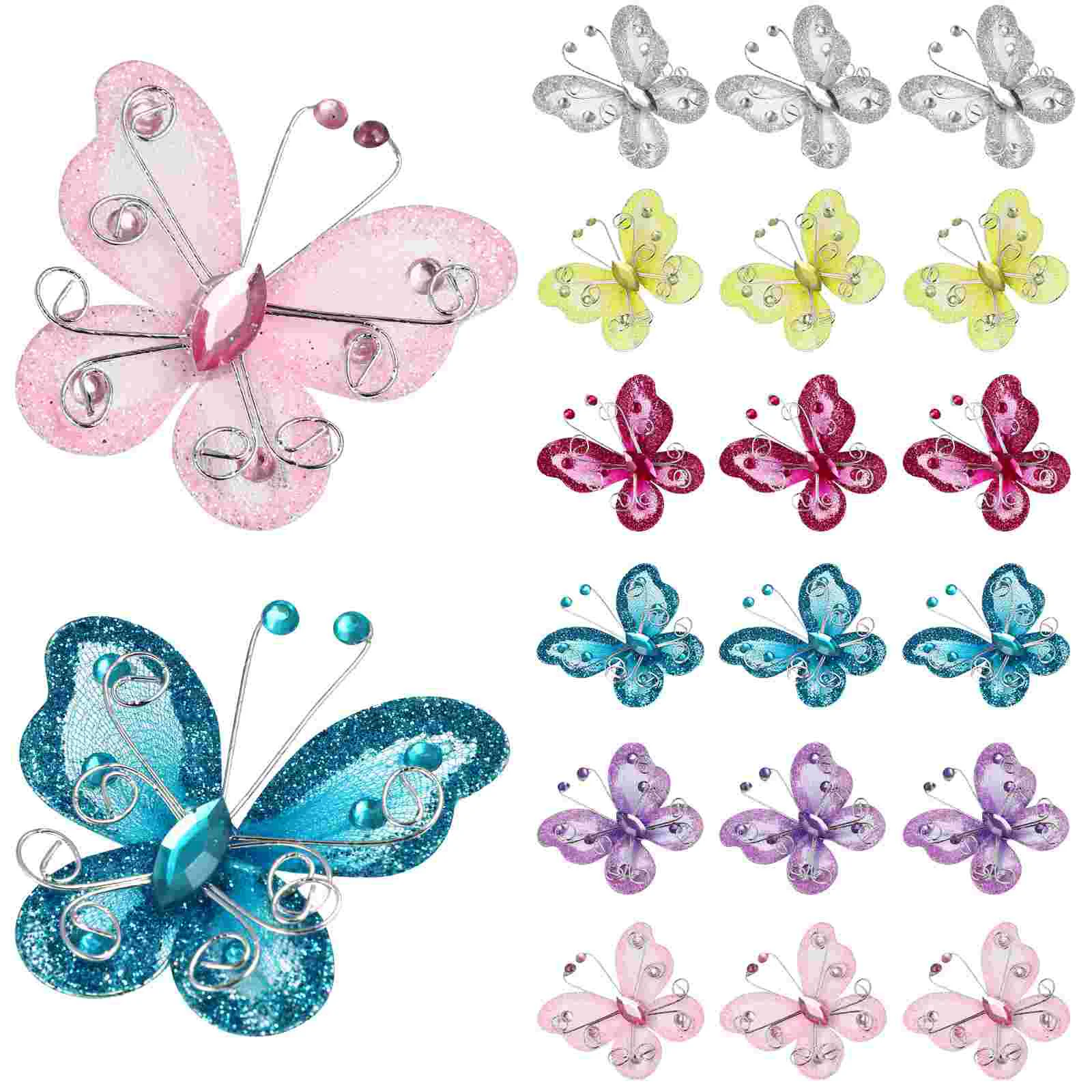 

36 Pcs Organza Butterflies Decor Butterfly Centerpieces For Crafts Wire Flash Ornament Fabric Appliques