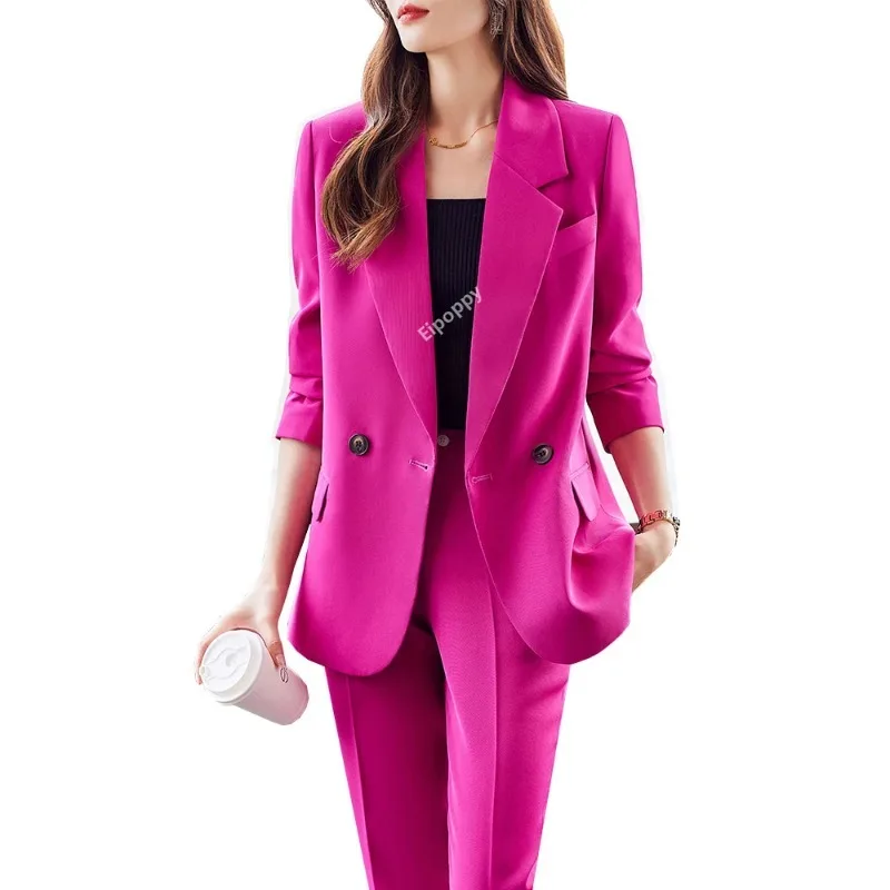 Женский Деловой брючный костюм розовый черный или коричневый комплект из двух