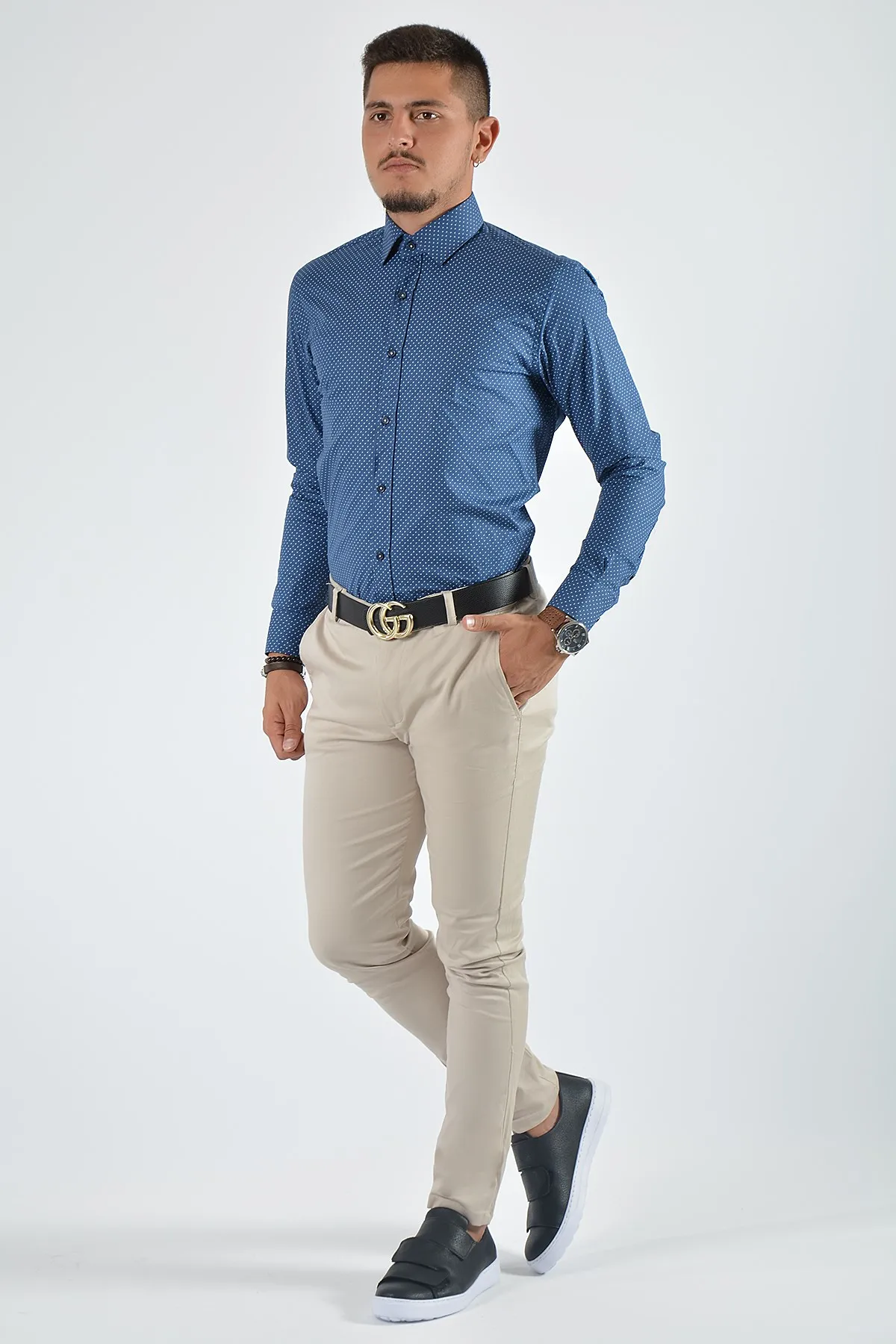Therapy Men Male Print Long-Sleeve Shirt 20Y-4300432-01 Navy Blue