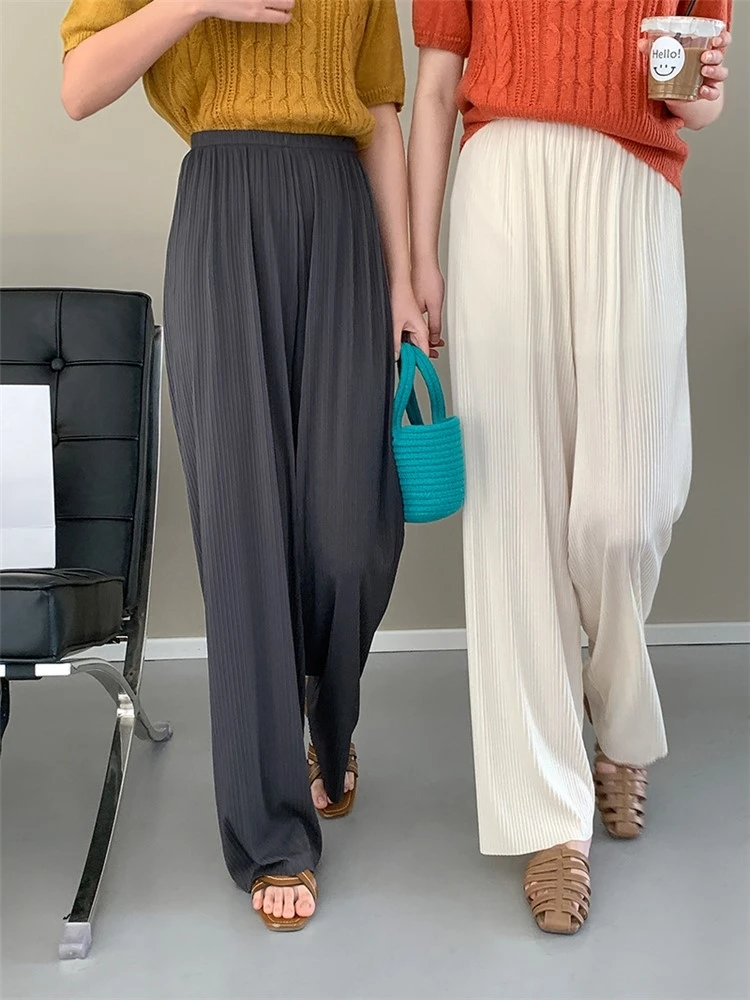 

Summer Fashion Sweet Solid Color Drape Effect High Waist Pants Women Girl Casual Wide Leg Pant Ladies Straight Trousers Korean