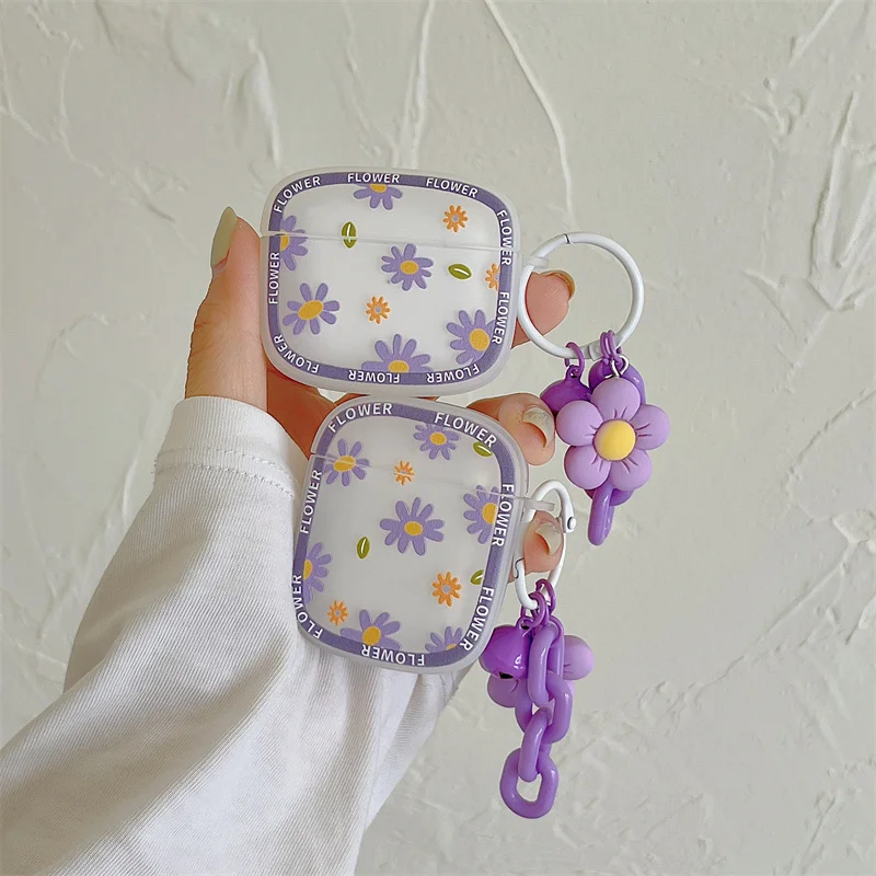 

Чехол для наушников Apple Airpods 3 2 1, милый чехол с цветком маргаритки, подвеской-колокольчиком, брелком, футляр для наушников Airpods Pro