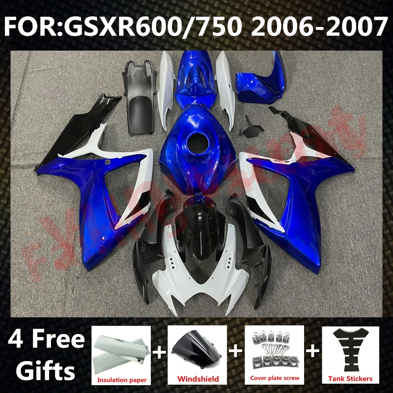 

NEW ABS Motorcycle Whole Fairing kit fit for GSXR600 750 06 07 GSXR 600 GSX-R750 K6 2006 2007 full Fairings kits set blue white