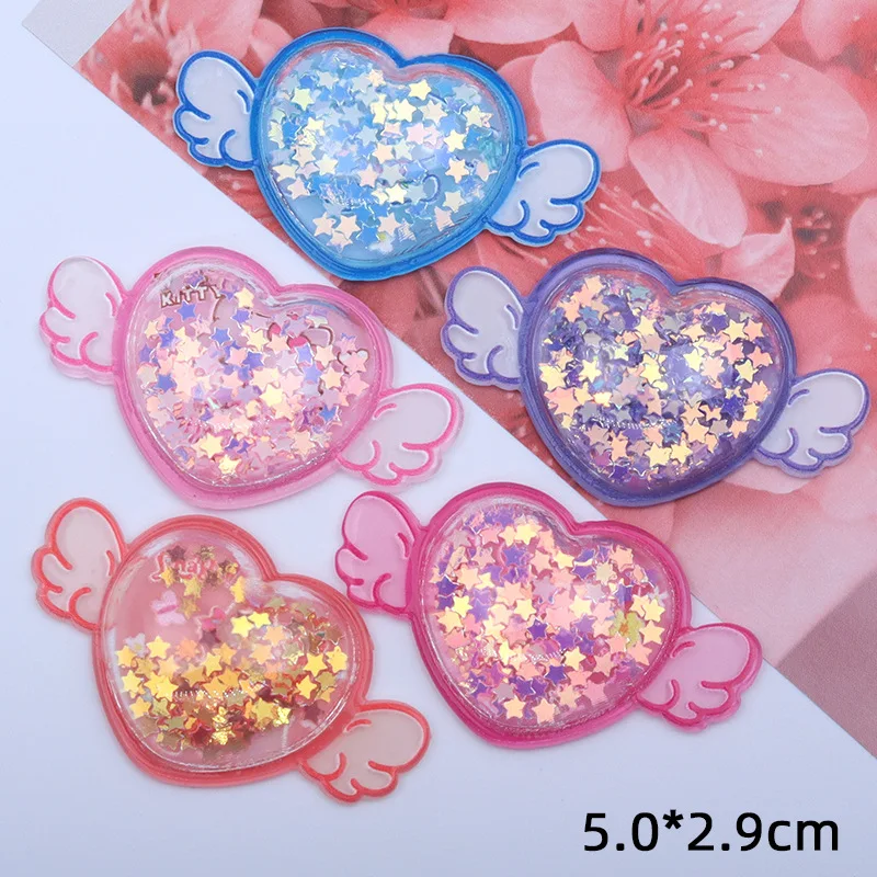 

1pc Mini Cute Heart Shaker Wing Flat Back Acrylic Patch Scrapbooking DIY Jewelry Phohe Case Craft Decoration Kawaii Accessories