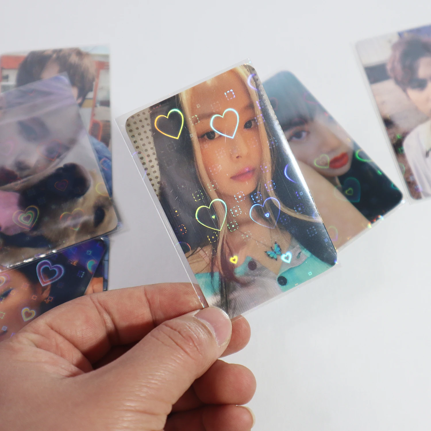 100ct Sweet Heart Foil Spark Shining Laser Clear Photo Holo Card Sleeves Korea KPOP Holographic Protector TCG Shield Cover |