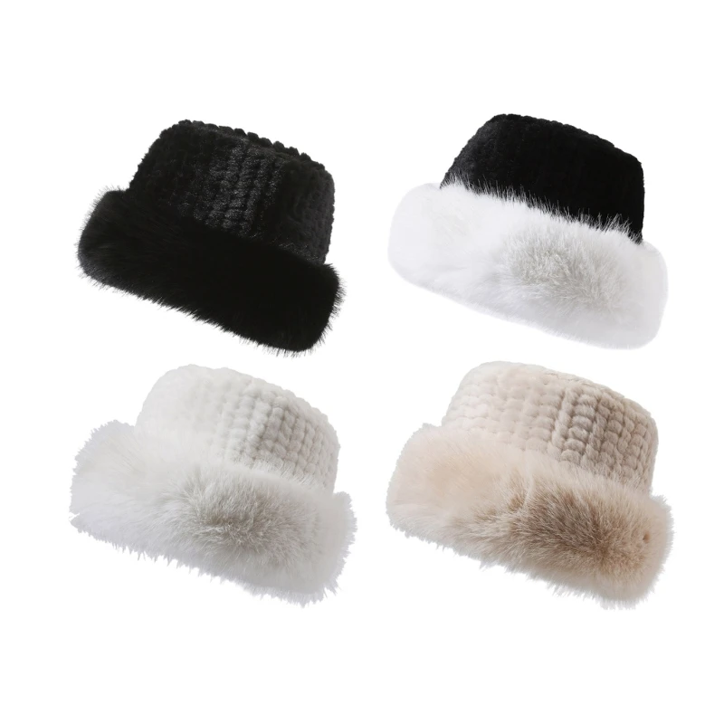 

Women Thicken Plush Bucket Hat Winter Windproof Faux Furs Fisherman Cap Lady Outdoor Cold Weather Travel Shopping Cycling Hat