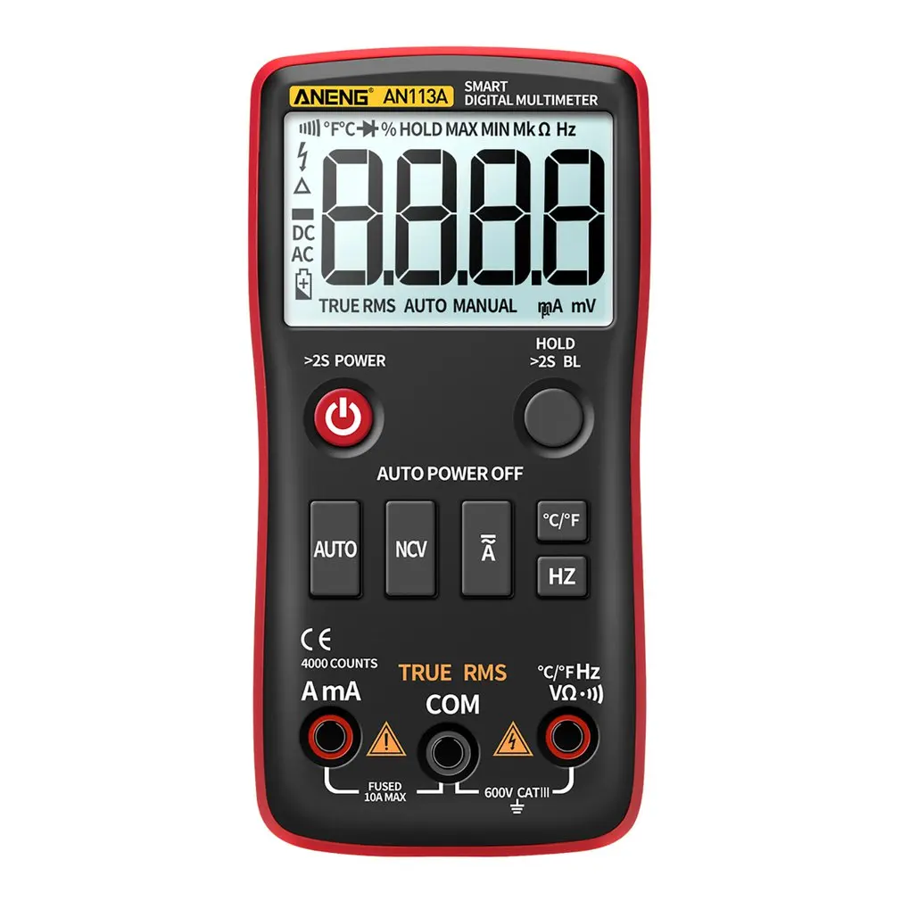 

Digital Multimeter True RMS With Temperature Tester 4000 Counts Auto-Ranging AC/DC Transistor Voltage Meter ANENG AN113A