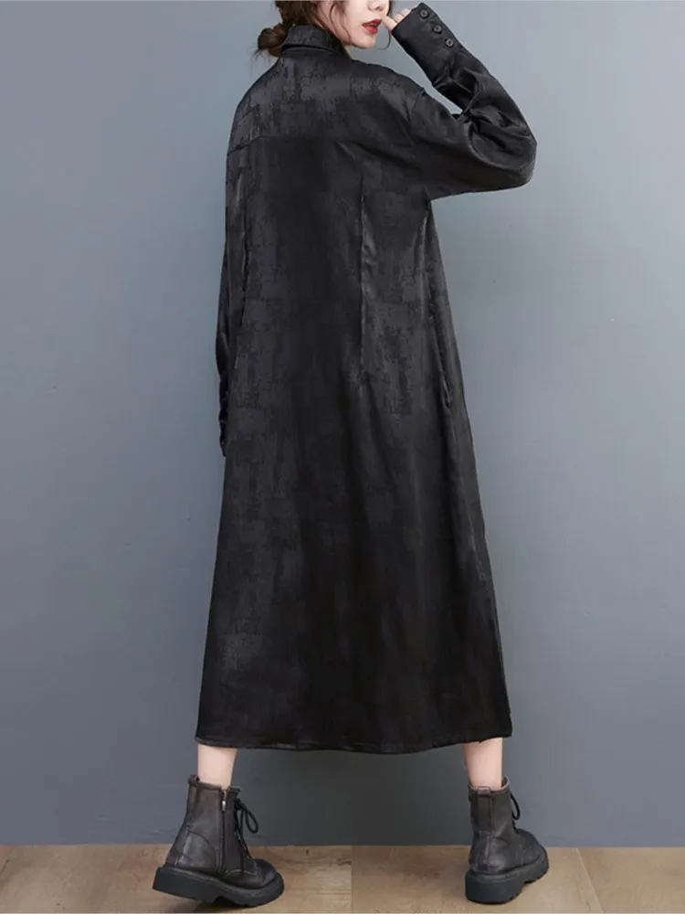 Осеннее платье большого размера с длинными рукавами женское цветочным принтом