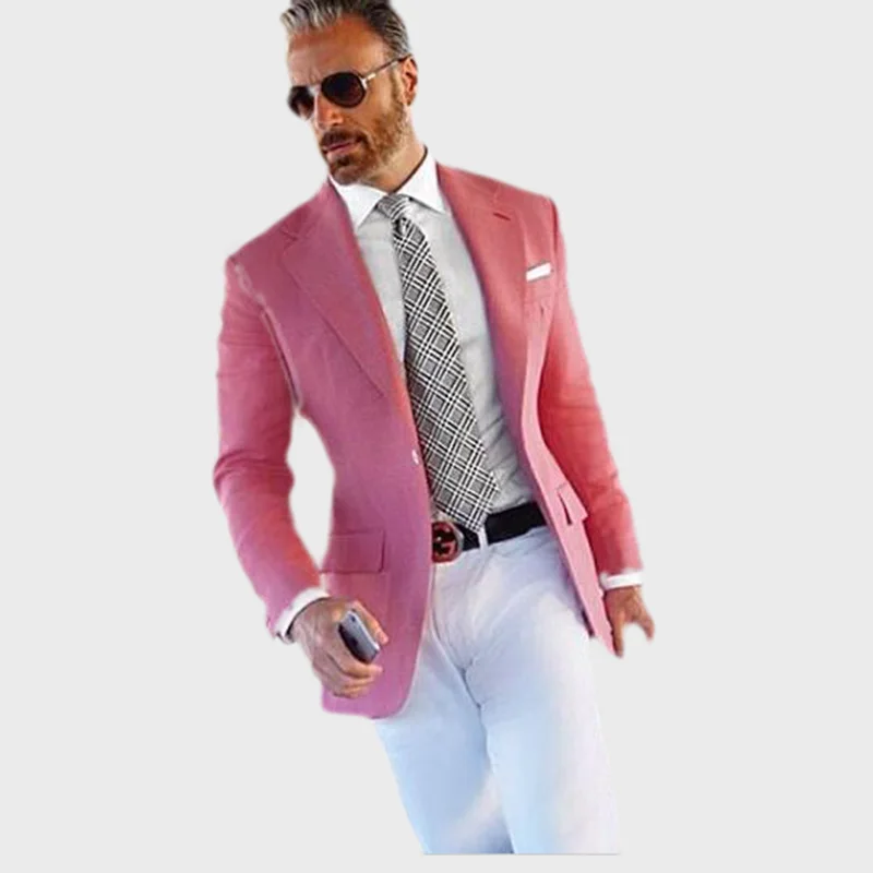 

Hot Pink Suit Men Blazer Formal Men Suit With White Pants Smart Casual Business Terno Slim Fit Tuxedo Coat Jacket Costume Homme