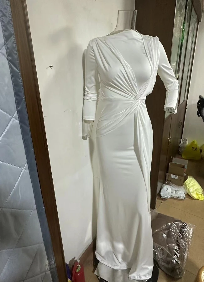 Женское платье элегантное однотонное облегающее Платье макси с круглым вырезом