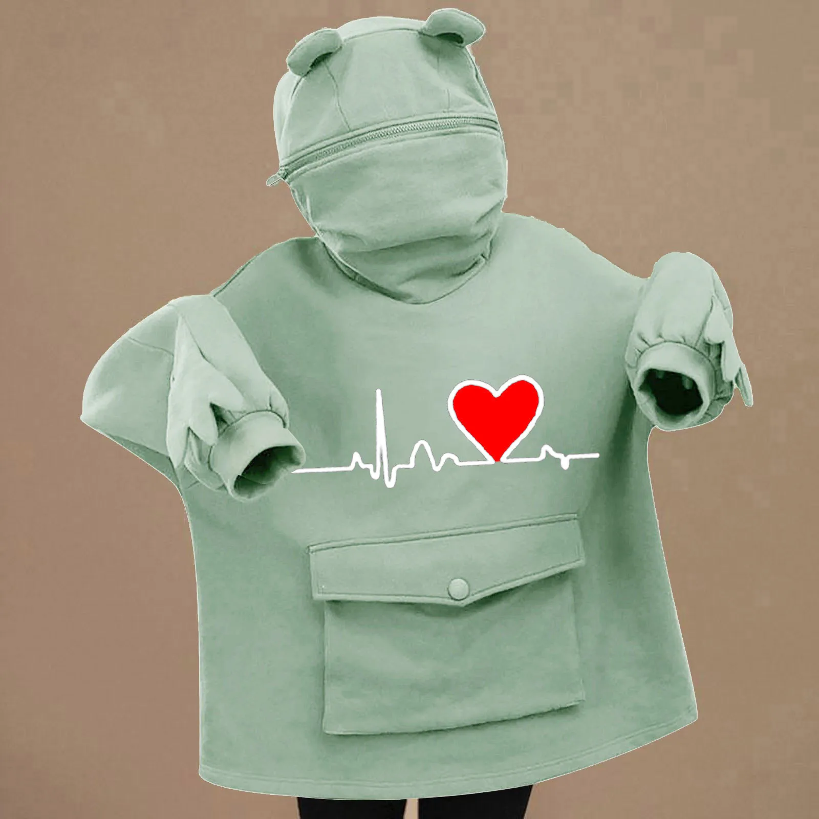 

Women's Stitching Three- Pocket Cute Design Pullover Sweatershirt Rhinestone Top 4 8