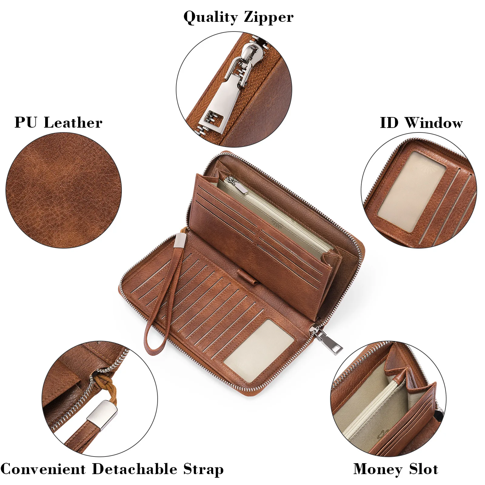 Women's Wallet Large Capacity Long Style European and American Vintage Leather Multi Card Wallet Phone Bag RFID Anti theft Brush