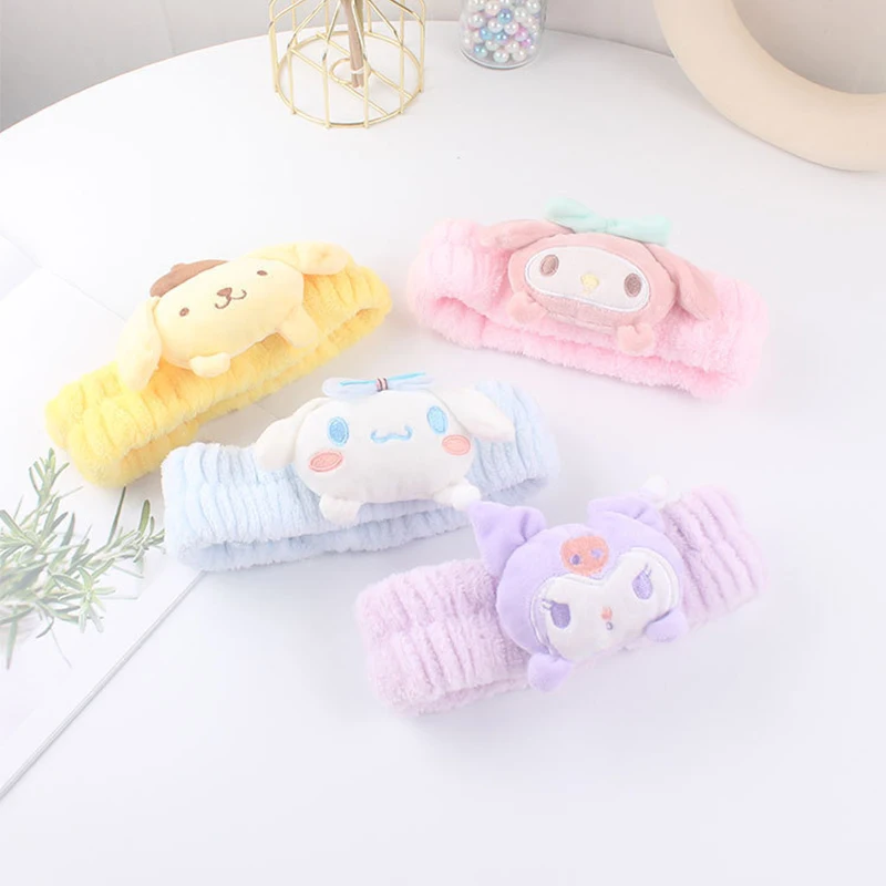 

Cute Cartoon Sanrios Plush Headband Cinnamoroll Kuromi My Melody Anime Doll Kawaii Headdress Student Hair Rings Girls Gifts