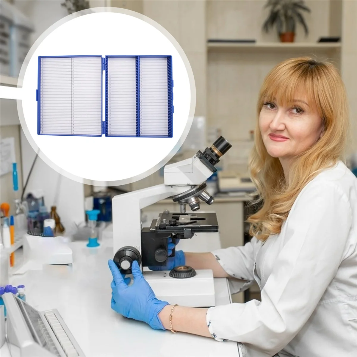 

RUAI Royal Blue пластиковая прямоугольная коробка для микроскопа с предметным стеклом из микроскопа 100