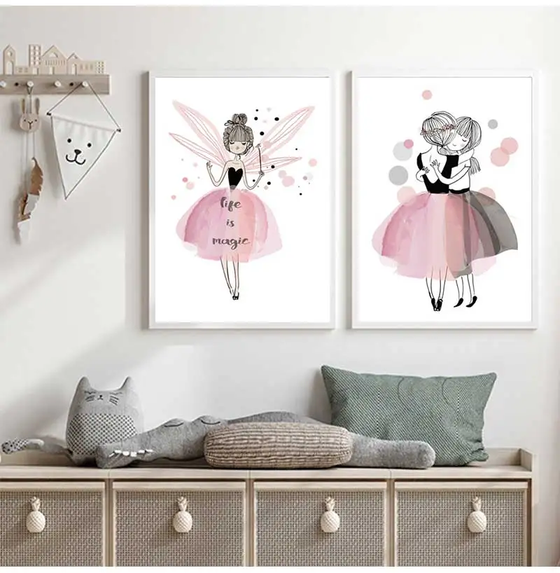 Симпатичная мультяшная девушка холст Художественная печать плакат для детской