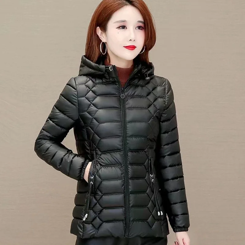Autumn  Winter 2022 Short Hooded Zipper Coat  Women's Korean Fashion Elegant Warm Parkas Cotton Suit Parka's Slim veste femme