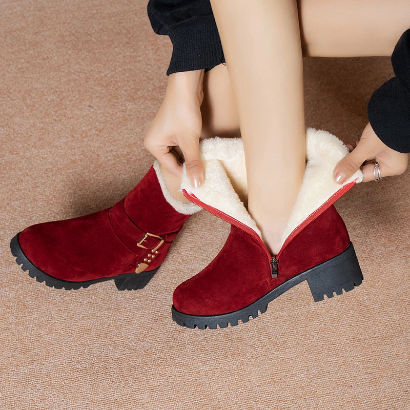 

2021 snow boots women's new winter Korean version mid-tube bride short boots high heels students plus velvet cotton boots shoes