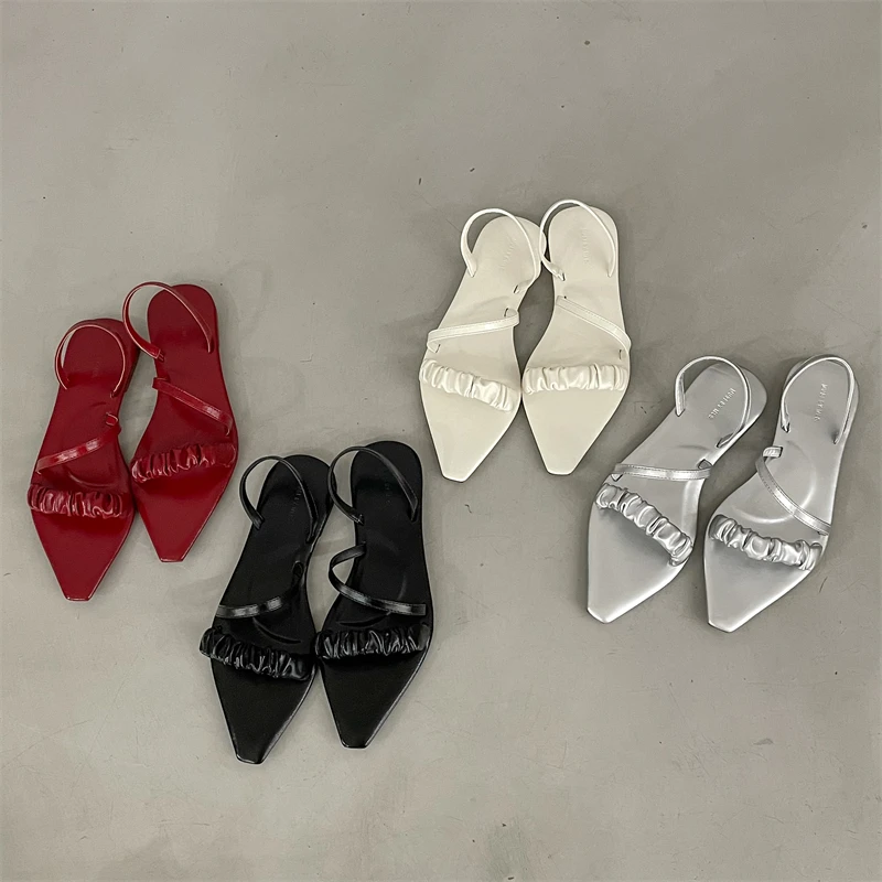 

Bailamos 2022 New Brand Women Sandal Fashion Pointed Toe Ankle Buckle Sandals Narrow Band Flat Heel Ladies Gladiator Shoes Muje