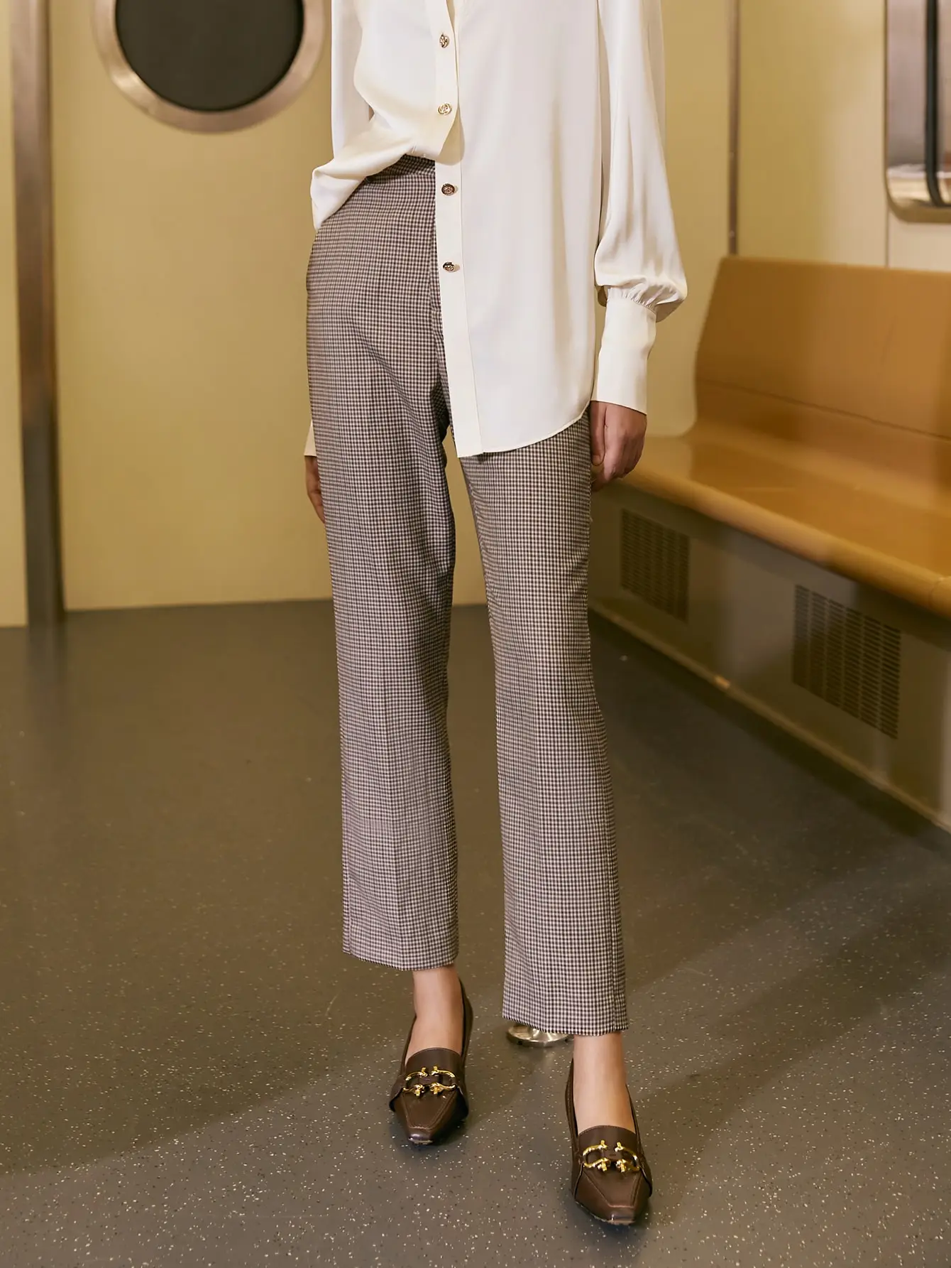 AEL осень-зима женские клетчатые брюки-карандаш прямые брюки с высокой талией