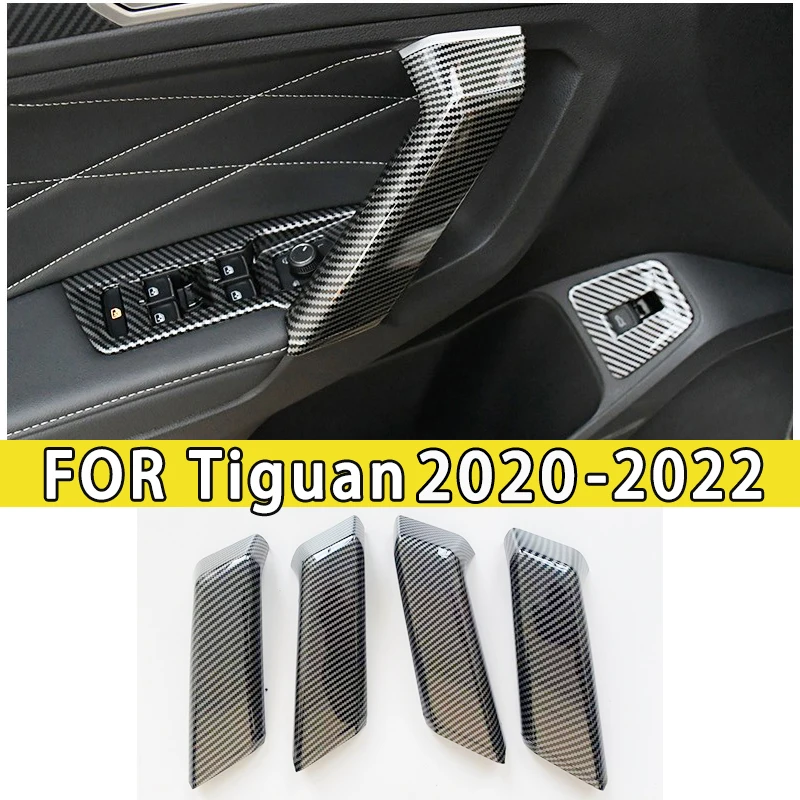 Купи Car Styling For VW Tiguan MK2 2021-2022 ABS Plastic Like Carbon Fiber Interior Mouldings High Gloss Black Plating Accessories за 1,476 рублей в магазине AliExpress