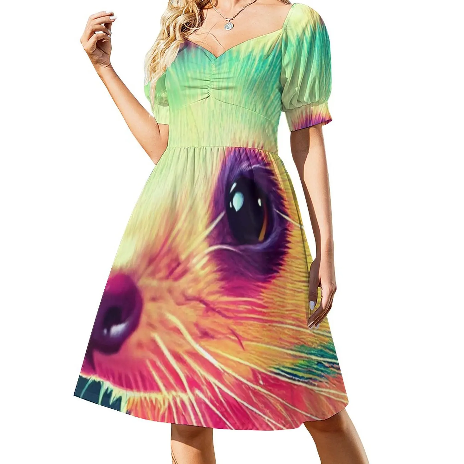 

Colorful Ferret Casual Dress Cute Animal Print Aesthetic Dresses Sexy V Neck Elegant Pattern Dress 3XL 4XL 5XL