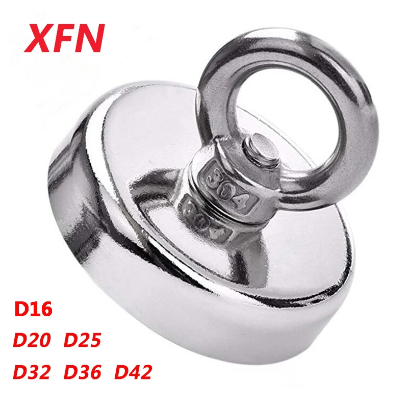 D16-D42 Search Magnet Super Strong Neodymium Magnet N35 High Temperature Fishing Magnetic Powerful Salvage Magnet with Ring