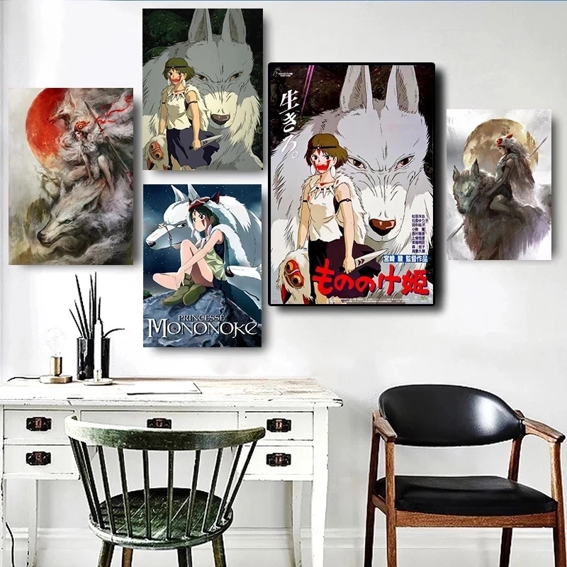 Настенные постеры Hayao Miyazaki на холсте аниме картины принцессы Мононоке