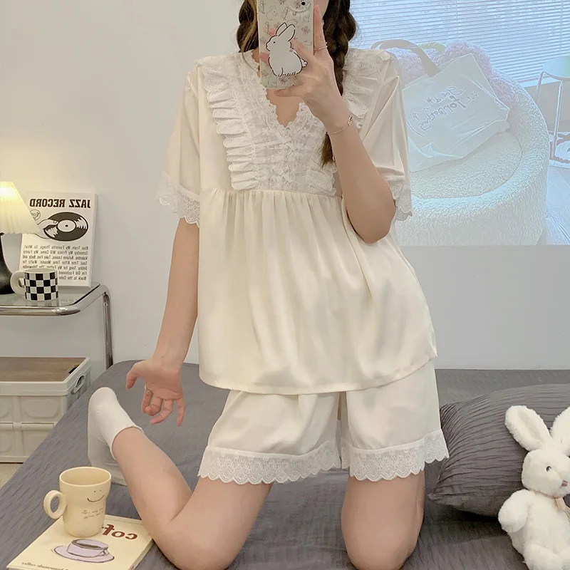 FUNISHI Women's Pajamas Summer пижама женская Silk Sexy Sleepwear Loose Version Plus Size Pajama Set Nightgown