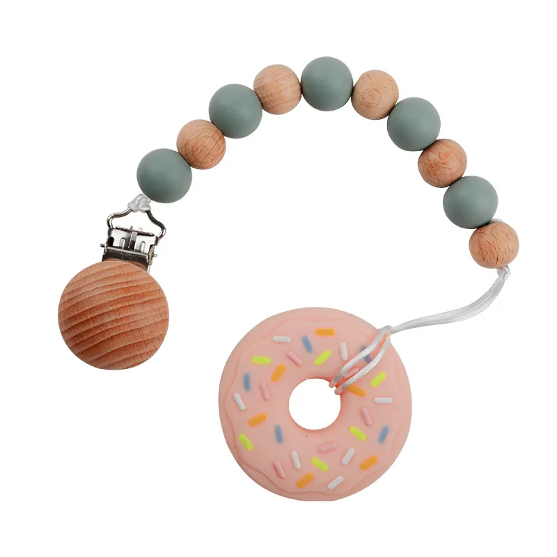 

BPA Free Cute Donuts Silicone Baby Teether Pacifier Chain Set Chewing Beads Infant Teething Toys Baby Dummy Clips Nipple Holder