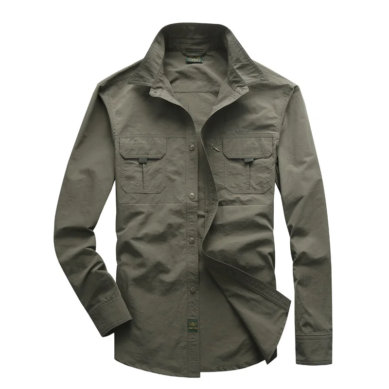 Fashion Quick Drying Breathable Men Shirt Long Sleeve Loose Tactical Clothing Men Cargo Casual Military Shirts Plus Size