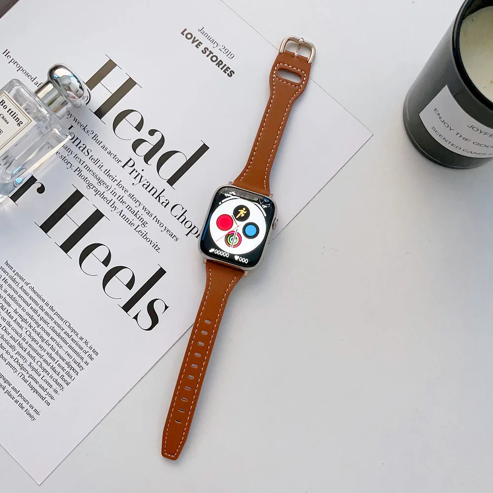 Кожаный ремешок для Apple Watch Band Ultra, женский браслет для IWatch Series 7 6 5 4 SE 3 2 1, 49 мм 8 38 мм 40 мм 41 мм 42 мм 44 мм 45 мм (art.: 3920bf55eb6a3) - 3920bf55eb6a3