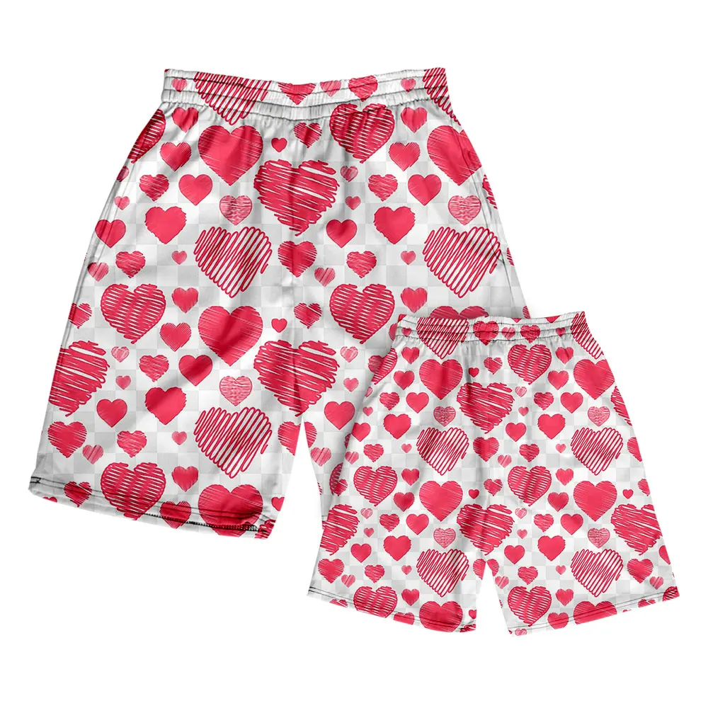 Harajuku Lover Heart Print Shorts Fashion Couple Heart Pattern Home Pants Street Fashion Beach Pants